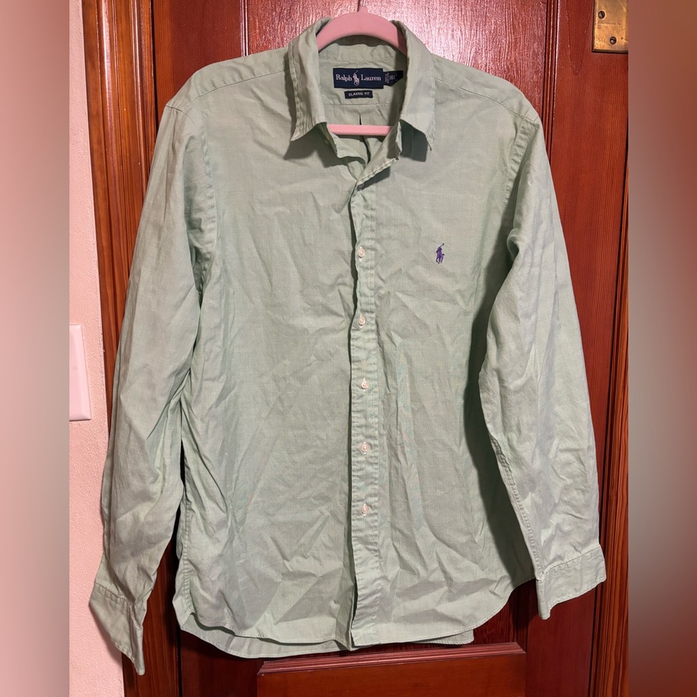 RALPH LAUREN Men’s Pastel Green Long Sleeve Button-down Shirt